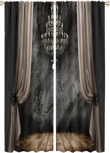 Vista 14 de Cortinas opacas góticas, diseño de calavera de terror de palacio retro, fondo de rosas rojas, sala de estar, dormitorio, cocina, cortinas de ventana