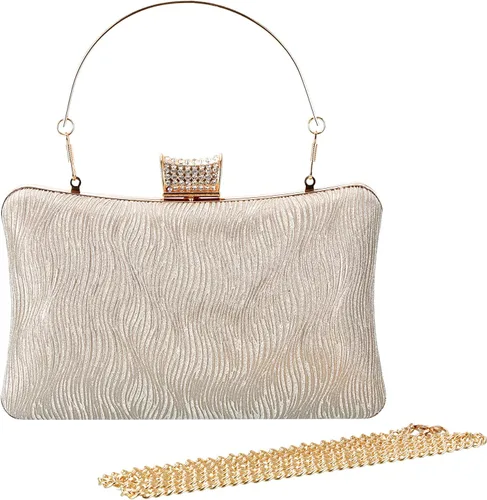 Vista 5 de Bolsos de mano dorados para mujer de noche, bolso dorado para boda, fiesta, novia, baile de graduación, formal, dorado, bolso de hombro