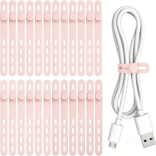 Vista 14 de Donruby 30 bridas de silicona para cables, reutilizables y lavables, con hebillas de bloqueo ajustables, correas de gestión de cables de alta