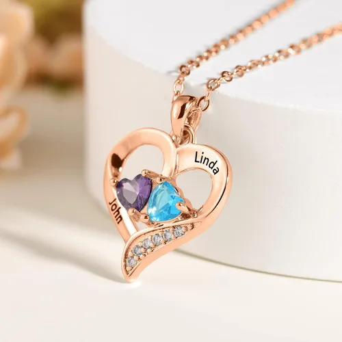Vista 5 de Lam Hub Fong Collar con nombre para mujer, regalos personalizados para el día de la madre, collar de piedra natal para madre e hija, regalos