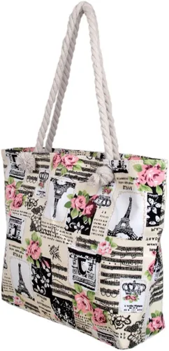 Vista 2 de París Torre Eiffel Notas musicales Estampado Floral Lona Tote Bolso de hombro Bolso