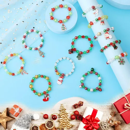 Vista 4 de Spiritlele 12 Pieces Beaded Strand Stretchy Bracelets Set Holidays Costume Charm Bracelet Wristband Set Birthday Party Gift for Girls Women