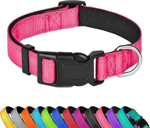 Vista 10 de Collar reflectante para perro, ajustable de neopreno suave acolchado de nailon para mascotas con hebilla para cachorros y perros pequeños, gatos