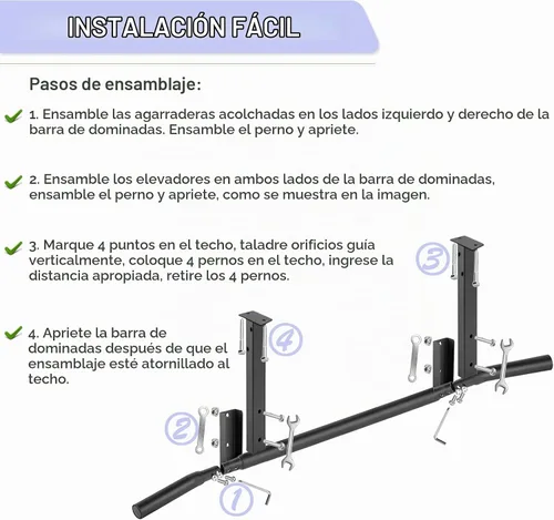 Vista 7 de ATENTO Pull Up Bar, Chin Up Bars Ceiling Mount, Workout for Home Gym, Beam, Crossfit - Heavy-Duty, Foam Grip, Easy installation