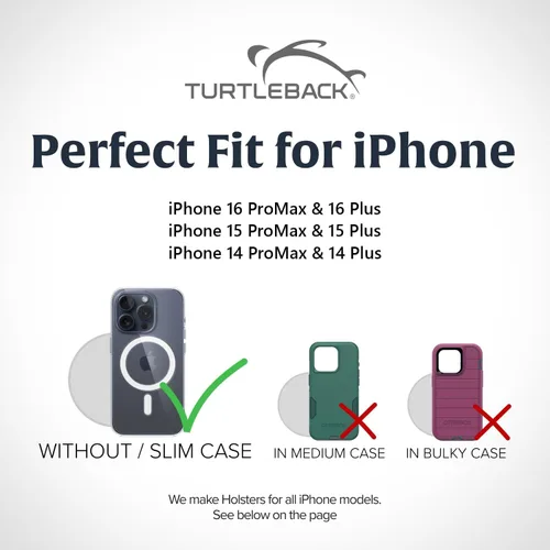 Vista 2 de Turtleback Clip para cinturón para iPhone 16 Pro Max, 15 Pro Max, 14 Pro Max, pequeño - Se adapta con fundas delgadas de estilo MagSafe, cuero negro