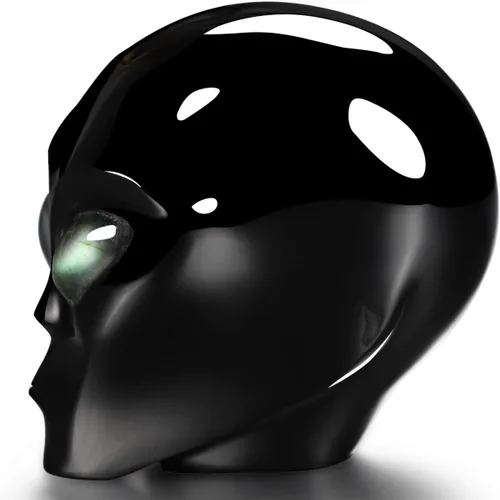 Vista 4 de Skullis Estrella de obsidiana negra de 2.0 pulgadas, compañero de calavera de cristal alienígena con ojos de labradorita, escultura de arte fino