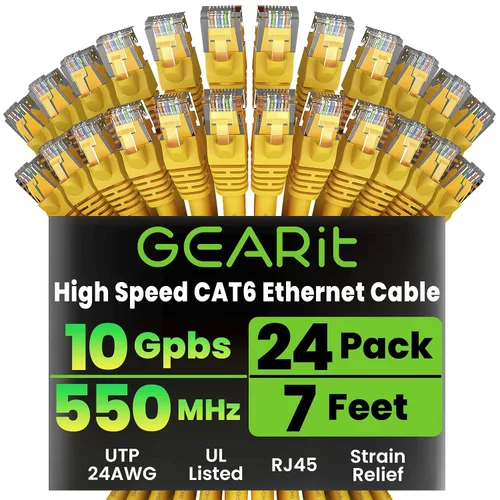 Vista 28 de GEARit Paquete de 24 cables Ethernet Cat6 de 0.5 pies Cable de conexión de red RJ45, conectores chapados en oro sin enganches de 10 Gbps, cable