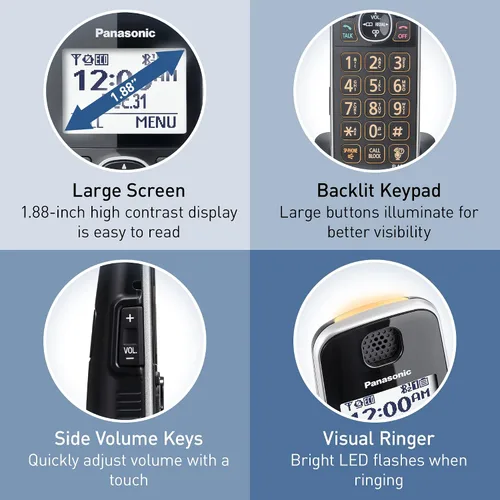 Vista 3 de Panasonic Link2Cell - Sistema de teléfono inalámbrico expandible Bluetooth DECT 6.0 con contestador automático y bloqueo de llamadas - 3 auriculares