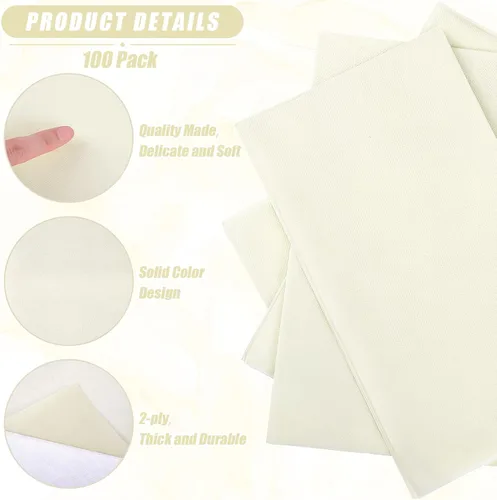 Vista 4 de Glenmal 60 servilletas de papel beige de 2 capas para invitados Servilletas de cóctel desechables para recepción de bodas, 13 x 16 pulgadas