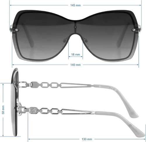 Vista 5 de Southpole Women's 1094sp Metal Uv400 Protective Rectangular Shield Sunglasses. Cool Gifts for Her, 140 Mm