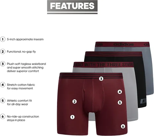 Vista 2 de adidas Men's Core Stretch Cotton Boxer Brief Underwear 4-Pack