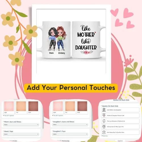 Vista 3 de Gossby Taza personalizada para madre y 1 hija, como madre como hija, regalos para madre, mejores tazas de café para madre, taza personalizada