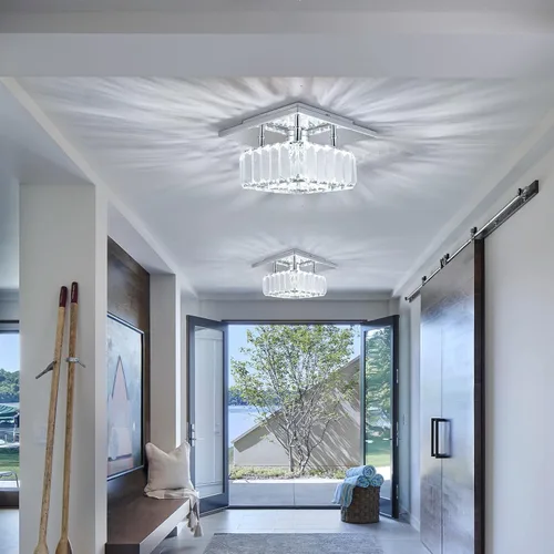 Vista 2 de CLAIRDAI Lámpara de techo de cristal cuadrada de montaje empotrado, lámpara de techo LED moderna, lámpara de techo de cristal para cocina, pasillo