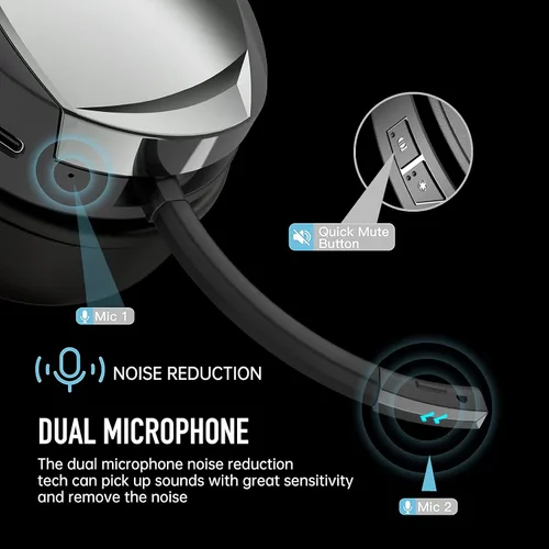Vista 2 de KOFIRE UG-06 Wireless Gaming Headset for PS4 PS5 PC, 30H Playtime, Low Latency, Noise Cancelling Over Ear Bluetooth Gaming Headphones with Dual Mic
