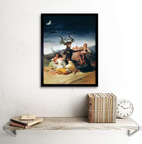 Vista 2 de Wee Blue Coo Pintura Fantasía Paisaje Goya Brujas Sabbath Arte Impresión Marco Póster Decoración de Pared 12x16 pulgadas
