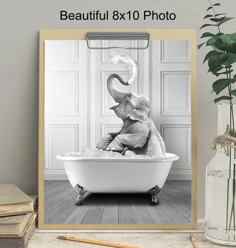 Vista 4 de Arte de pared de baño, arte de pared de elefante, divertida decoración de baño para niños, bonitos accesorios de baño, decoraciones de baño