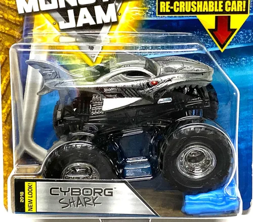 Vista 3 de Hot Wheels Monster Jam 2018 Creatures Cyborg Shark (con coche re-aplastable) escala 1:64