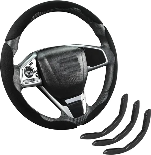 Vista 9 de Funda de gamuza para volante de automóvil, antideslizante, segmentada, adecuada para automóvil, SUV, camión, forma O/D, protector de volante