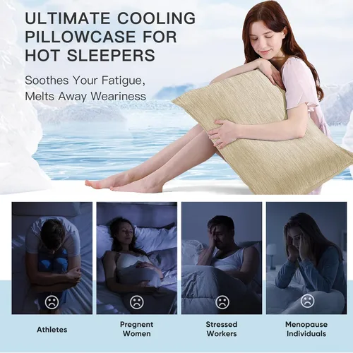 Vista 2 de Marchpower Fundas de almohada refrescantes para personas que duermen con calor, Fundas de almohada japonesas de enfriamiento Arc Chill, juego de 2