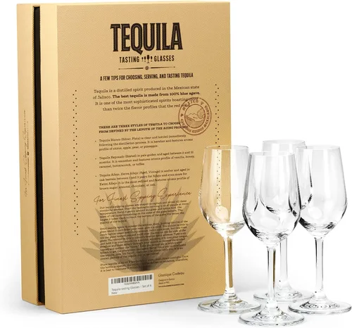 Vista 7 de Vasos para degustar y beber tequila Colección de cristalería de tequila Juego de 4 Copitas de cristal de 5.5 onzas para beber blanco