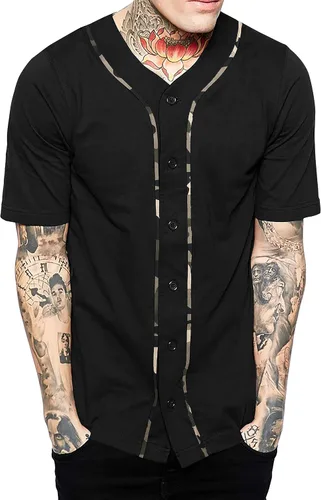 Vista 5 de Hat and Beyond camiseta de béisbol para hombre con botones hipster hip hop