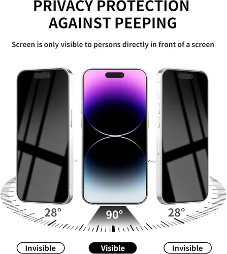 Vista 3 de Paquete de 3 protectores de pantalla de privacidad para iPhone 14 Pro Max, vidrio templado de 17 cm, protector privado, antiespía, protección