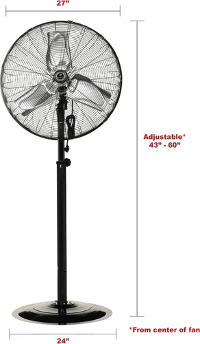 Vista 4 de TPI Corporation CACU-24-P, ventilador de montaje en pedestal de alta velocidad de 24 pulgadas no oscilante para comercial e industrial, garaje