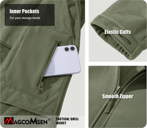 Vista 6 de MAGCOMSEN - Chaqueta táctica para hombre, de invierno, con forro polar y bolsillos múltiples, para esquiar, impermeable, forrada