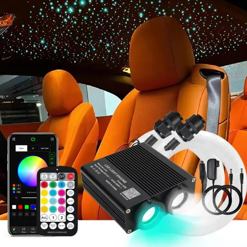 Vista 13 de AKEPO - Kit de luces de fibra óptica activadas por música de tamaño pequeño para automóvil y hogar, de 32 W, de doble puerto, de diferentes