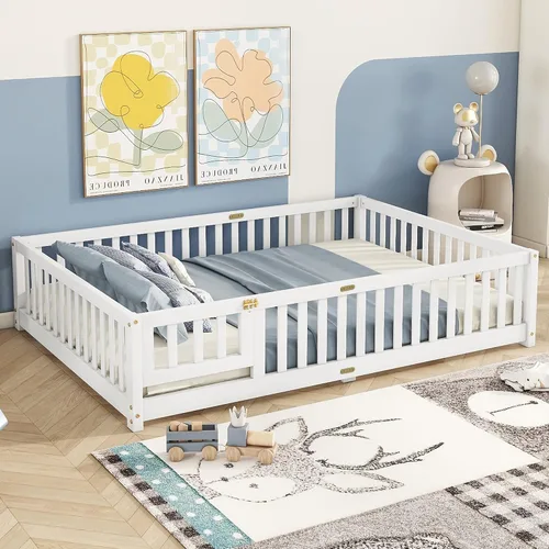 Vista 12 de Marco de cama Montessori de tamaño individual con rejillas, puerta y valla Valla Espresso