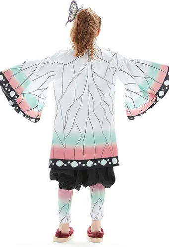 Vista 3 de Kochou Shinobu - Disfraz de kimono para cosplay con pinzas para el pelo
