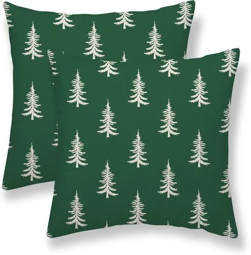 Vista 14 de Juego de 2 fundas de almohada de Navidad de 16 x 16 pulgadas, decoración de árbol de Navidad negro, fundas de almohada para exteriores, invierno