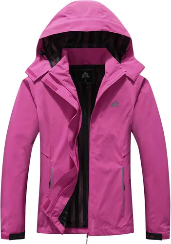 Vista 17 de MOERDENG Chaqueta impermeable para mujer, chaqueta de lluvia ligera con capucha, chaqueta de senderismo de softshell, rompevientos Negro