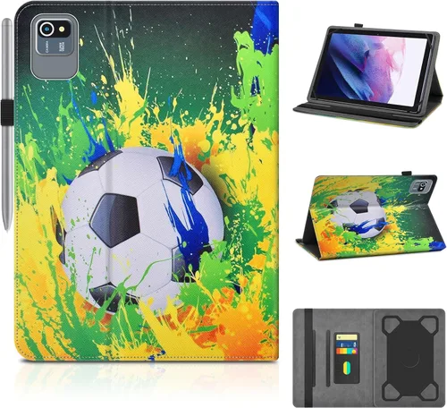 Vista 11 de DETUOSI Funda universal para tableta Android de 10.1 pulgadas, cubierta protectora de cuero, visión de 2 ángulos, con 3 ranuras para tarjetas, funda
