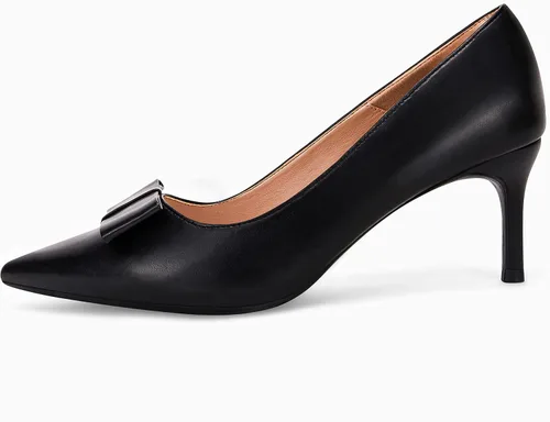 Vista 4 de Coutgo Zapatos de vestir de tacón de gatito para mujer, zapatos de vestir para boda, puntera cerrada, tacón de lazo sexy, zapatos de trabajo