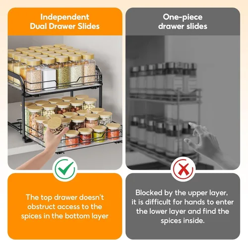 Vista 7 de Organizador de especias extraíble para gabinete, organizador de especias de 2 niveles para gabinete, organizador de cocina de condimentos