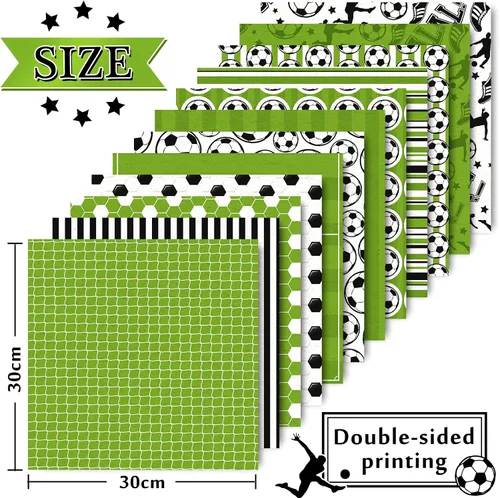 Vista 2 de Whaline Papel de 24 hojas de papel con patrón de fútbol, pelota de fútbol, campo de recortes, papel de doble cara para manualidades, papel