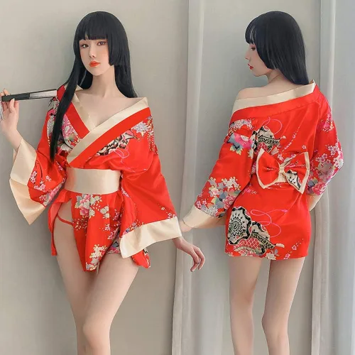 Vista 4 de Bata tradicional japonesa estilo kimono para mujer, disfraz de Yukata, pijama sexy para cosplay