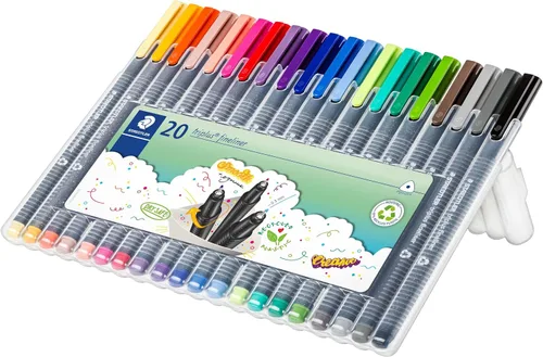 Vista 2 de STAEDTLER Triplus Rotuladores Fineliner, 0,3 mm, punta recubierta de metal, paquete de 20, surtido (334SB20BK)