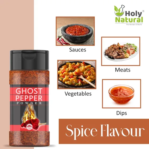 Vista 6 de Polvo de pimienta fantasma (Bhut Jolokia Chili) – 3.5 oz/100 gm, 100% puro, ahumado, picante y picante en polvo, añade sabor único, delicioso