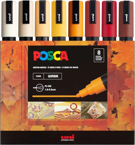 Vista 12 de Posca PC-5M Rotuladores de Pintura a Base de Agua, Punta Media Reversible (1.8-2.5mm), Tono Fresco, Pack de 8