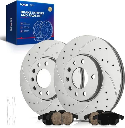 Vista 31 de Kit de freno delantero KAX, rotores de freno ranurados y con hendiduras, pastillas de freno cerámicas Compatible con Honda Accord 1990 1991 1992