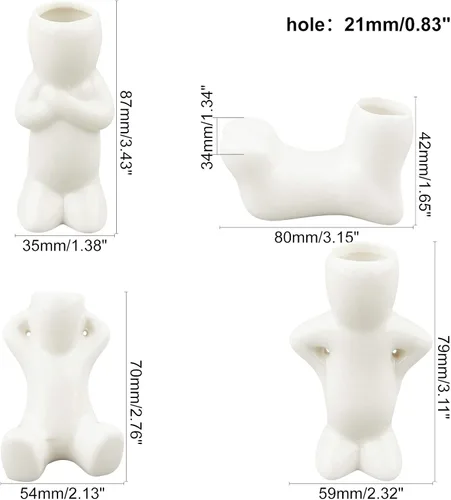Vista 2 de AHANDMAKER Mini soporte de cerámica para plantas de aire, 4 macetas con forma de muñeca de porcelana, diferentes formas de muñeca de cerámica