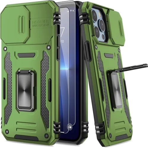 Vista 32 de Funda para iPhone 13 Pro con protector de pantalla, cristal transparente, antiamarillo, acrílico resistente, funda protectora de grado militar