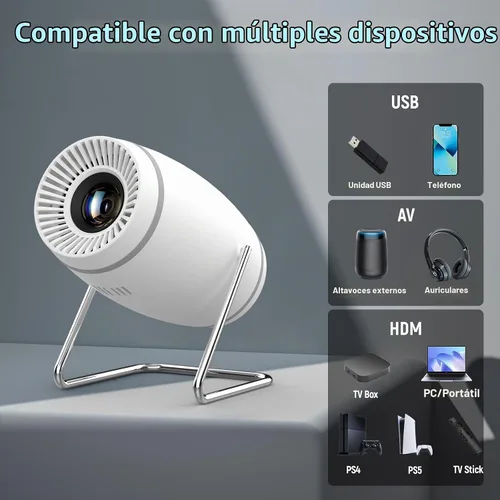 Vista 6 de FEARWIKY Mini Portable Movie Projector with WiFi and Bluetooth, 4K 1080P Support, 180° Rotatable 130'' Screen, Auto Keystone Compatible with