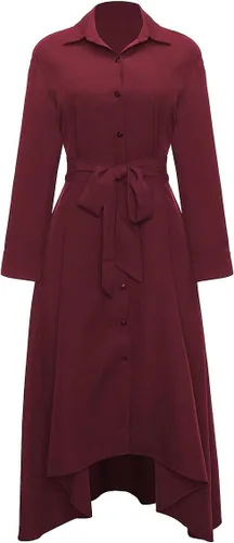 Vista 12 de VERWIN Vestido largo de manga larga para mujer, holgado, elegante, con botones, con bolsillos y cinturones