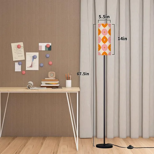 Vista 2 de Mid Century Modern Floor Lamps for Living Room 50s Seamless Standing Lamps with Linen Lampshade Tall Lamp Metal Pole Lamp for Bedroom Office Reading