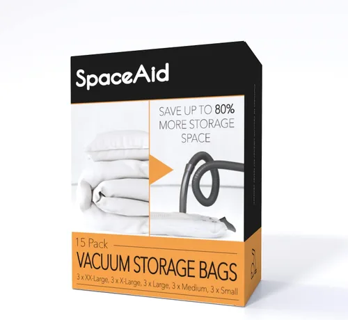 Vista 7 de Bolsas de almacenamiento al vacío SpaceAid, bolsas compresoras selladoras de ahorro de espacio para edredones, cobijas, almohadas, ropa de cama