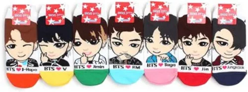 Vista 2 de Kpop BTS - Juego de calcetines de personajes para mujer juego de siete miembros Multi Shoe Size 5-9