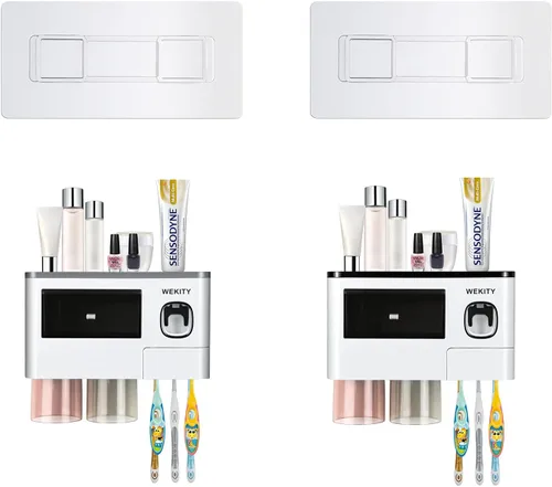 Vista 4 de Wekity Adhesivos de pared para cepillos de dientes, adhesivo de pared para soporte multifuncional para cepillos de dientes que ahorra espacio